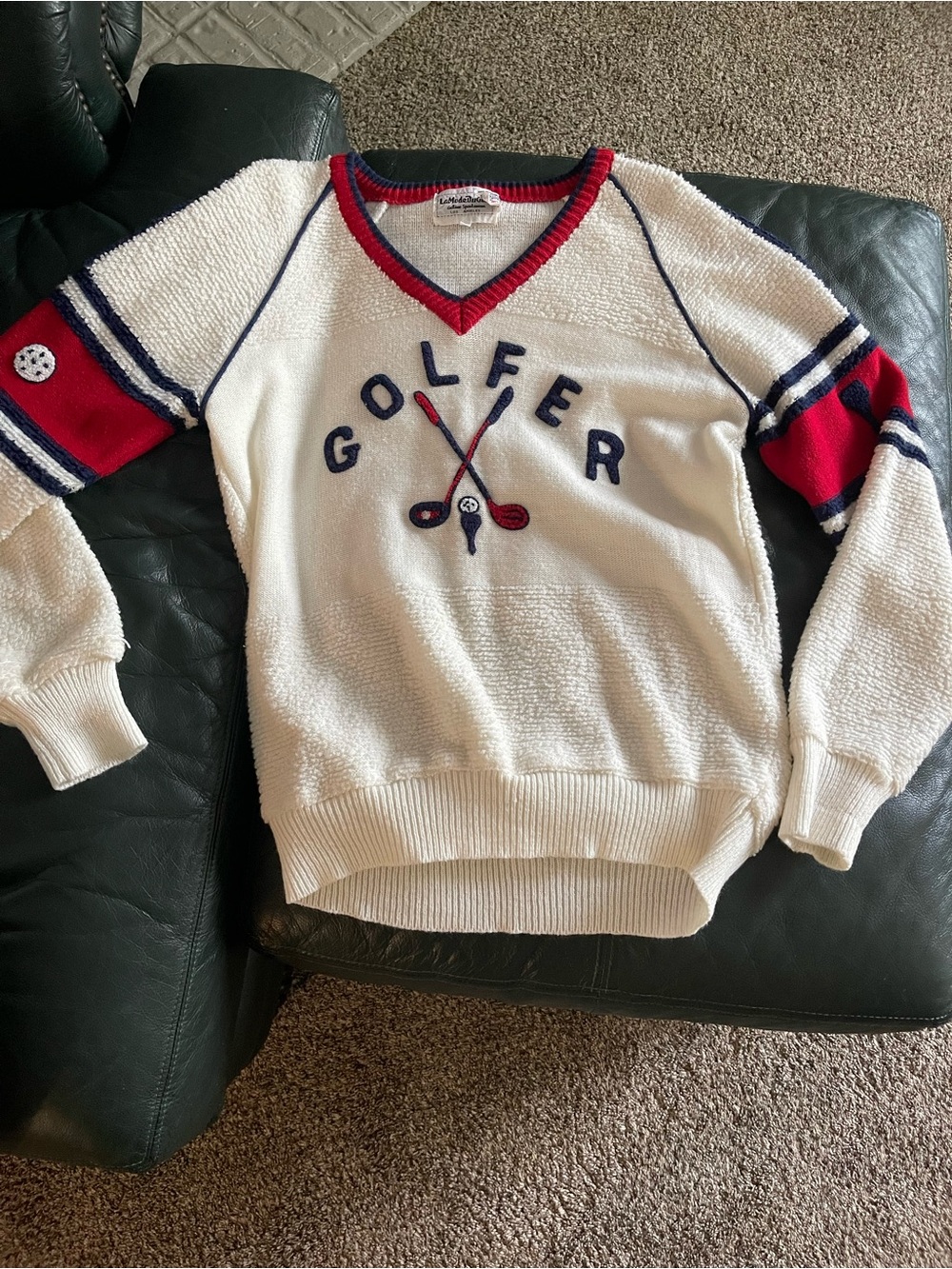 Lamodededugolf vintage GOLFER Embroidered V-Neck Sweater